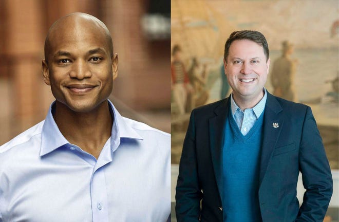 A newly released University of Maryland-Washington Post poll reveals Maryland Democratic gubernatorial nominee Wes Moore, left, has a 32-percentage-point lead over Republican opponent Dan Cox.