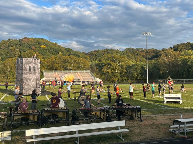 The Berne Union marching band practices their performance "The Tower".