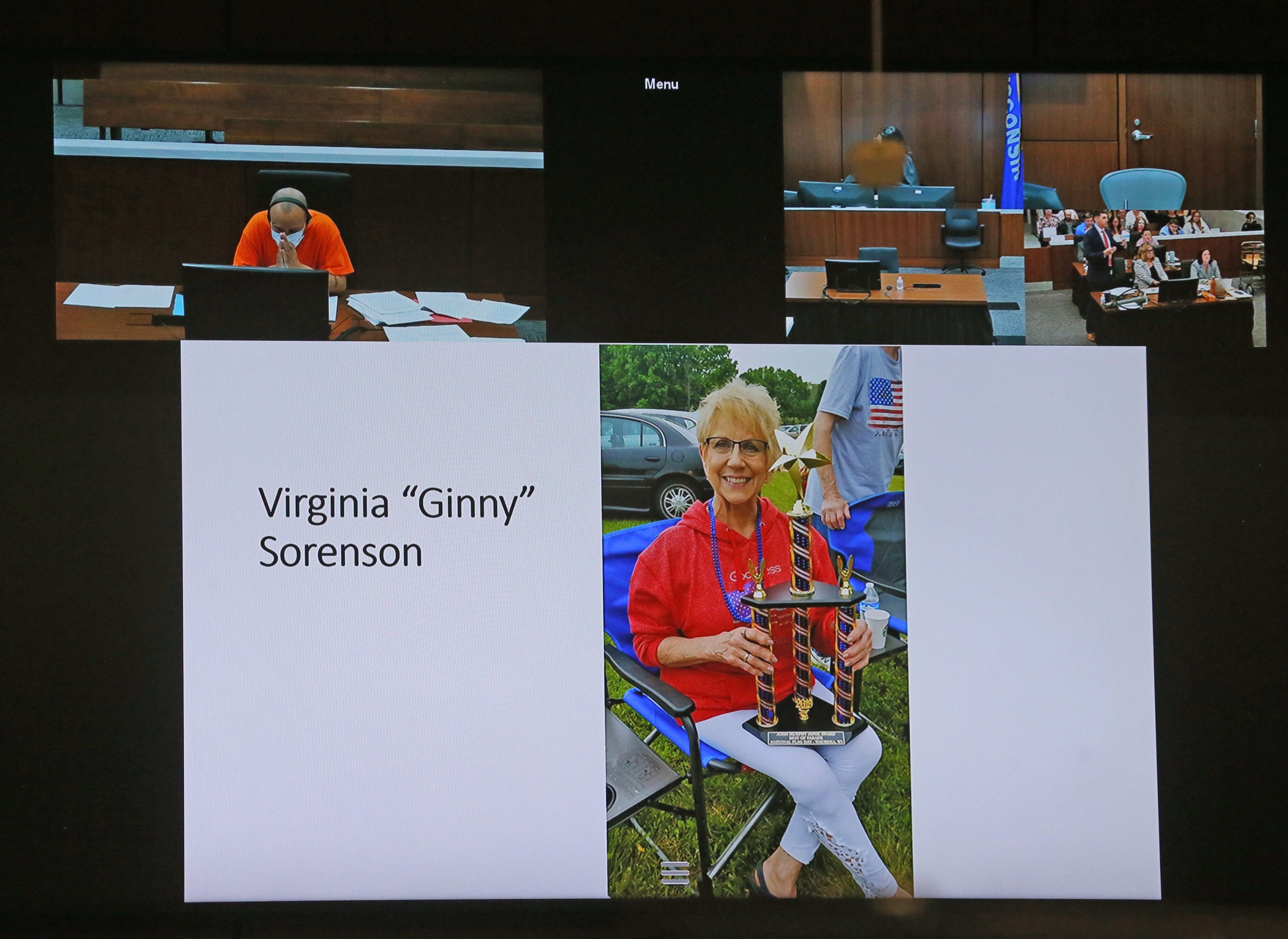 Images of victims who were killed during the Waukesha Christmas Parade in 2021, are shown during the opening statement by the state prosecution on Thursday, Oct. 6, 2022 at the trial of Darrell Brooks at the Waukesha Courthouse. Brooks is charged with   homicide and reckless endangerment for the 2021 Waukesha Christmas Parade tragedy.