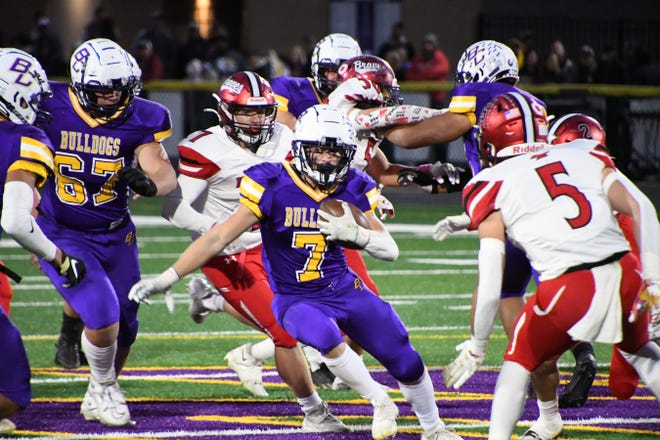 Bloom Carroll junior Dylan Armentrout rushed for 171 yards and a touchdown and caught a touchdown pass in the Bulldogs' 41-20 win over Logan Elm.