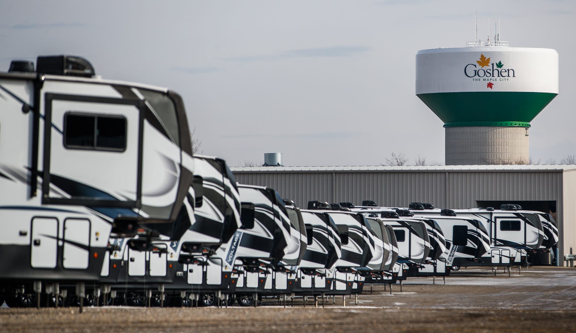 RVs sit ready to haul to various sites earlier this year.