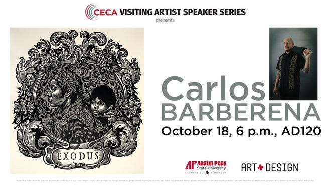 Carlos Barberena to kick off APSU's CECA Visiting Artist Speaker series on Oct. 18 at Heydel Hall room 120.