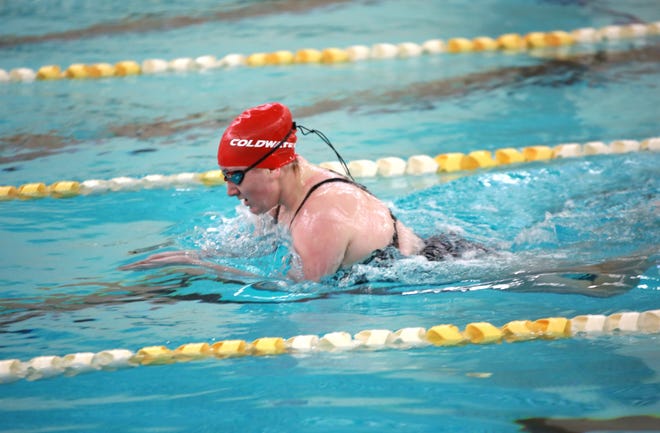 Coldwater’s Ayla McCowan competes in the 100 Breaststroke where she eventually finished in second place overall.
