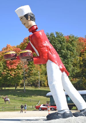 Jacques, billed as "The World's Largest Bobblehead," towers over the Buckeye Express Diner in Bellville and has become a popular tourist attraction and selfie spot.