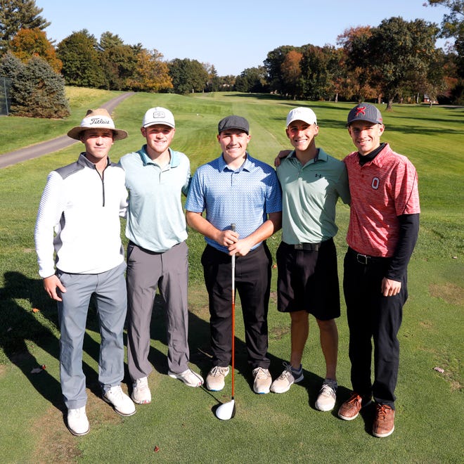 Sheridan's golf team of seniors Reed Coconis, left, Cooper Winders, Cael Dowdell, Blake Turnes and Adam Saffell will play in the Division II state tournament on Friday and Saturday at Ohio State. It is the school's first state berth in 43 years.