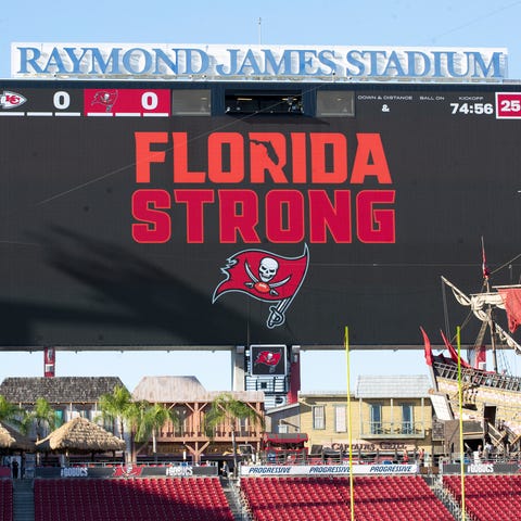 A Florida Strong logo is seen on the scoreboard in