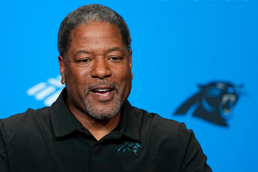 Carolina Panthers' Steve Wilks speaks during a news conference after being named the NFL football team's  interim head coach on Tuesday, Oct. 11, 2022, in Charlotte, N.C. (AP Photo/Chris Carlson) ORG XMIT: NCCC107