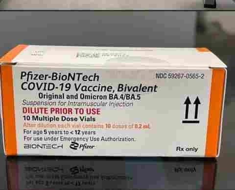 One pack of Pfizer-BioNTech Omicron BA.4/BA.5 bivalent COVID-19 vaccine vials for children ages 5 to 11 years old .
Handout Pfizer photo
