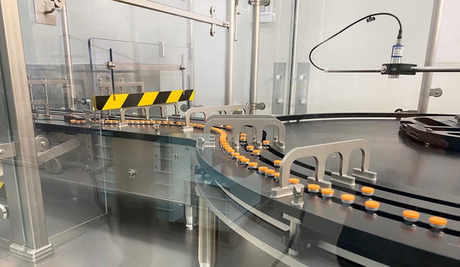 Inspection line of Pfizer-BioNTech Omicron BA.4/BA.5 bivalent COVID-19 vaccine vials for children ages 5 to 11 years old at Pfizer Kalamazoo.
Handout Pfizer photo