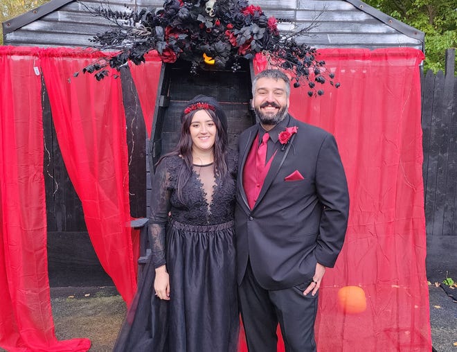 Halloween enthusiasts Danielle, left, and Tony Lacopo married at Niles Scream Park on Friday, Oct. 7, 2022.