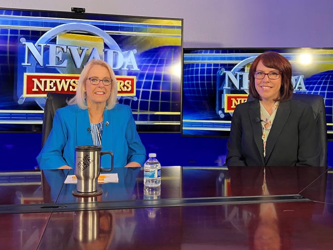 Incumbent Bonnie Weber, left, debates Meghan Ebert in the Reno City Council Ward 4 race on "Nevada Newsmakers" Oct. 12, 2022 in a partnership with the RGJ.