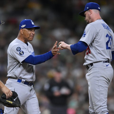 Los Angeles Dodgers manager Dave Roberts takes the