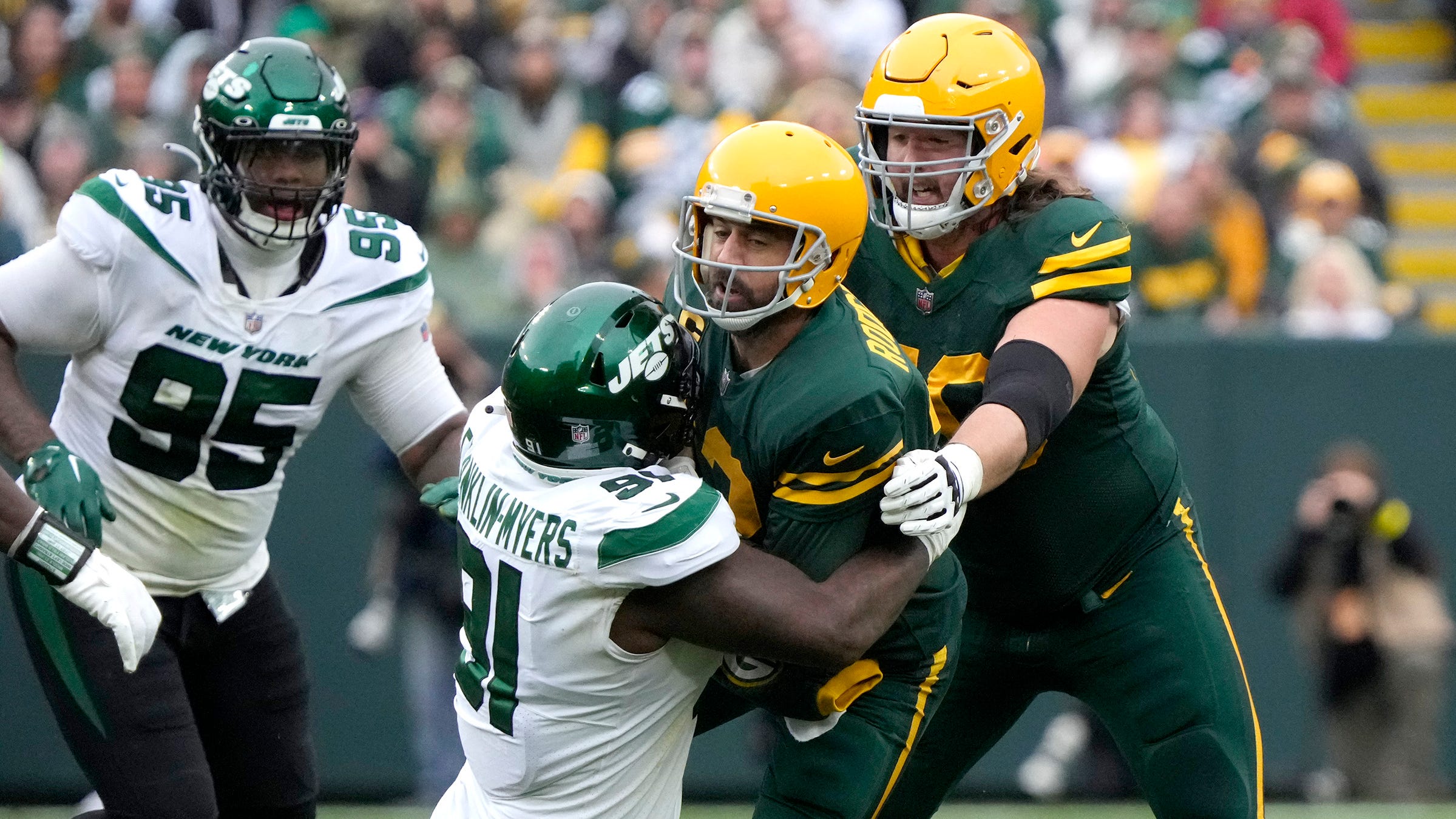 Green Bay Packers must reconsider who plays on their offensive line after the New York Jets overwhelm them