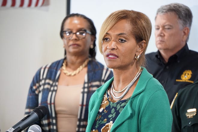 Flanked by members of the Palm Beach County Sheriff's Office and community, Ava Parker, the president of Palm Beach State College, on Monday afternoon addressed the arrest of a student who is accused of online posts about wanting to commit a "massacre" and encouraging others to do the same.