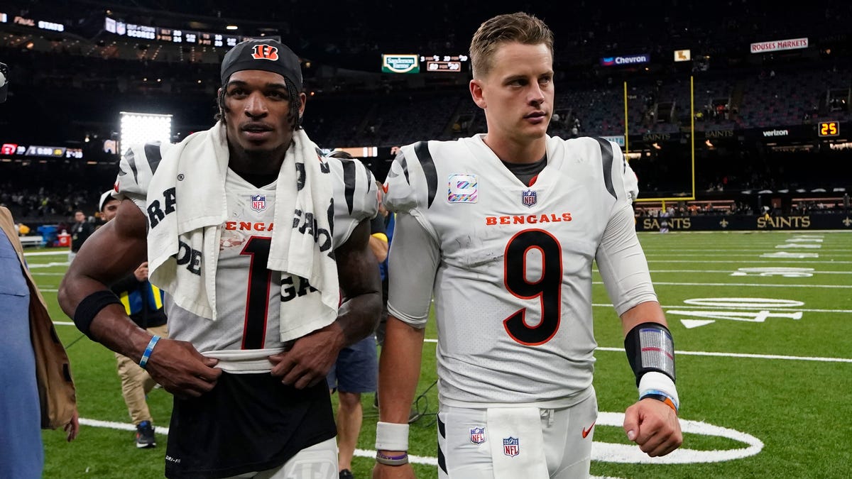 Bengals QB Joe Burrow (9) and WR Ja'Marr Chase had another big game in the Superdome on Sunday.