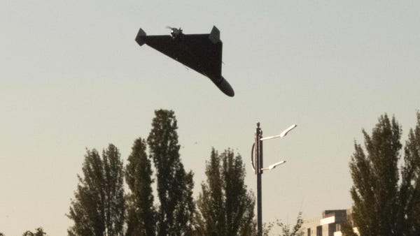 A drone approaches for an attack in Kyiv on Octobe
