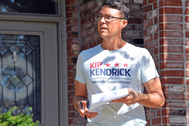 Boone County presiding commissioner Democratic candidate Kip Kendrick conducts election canvassing this month in the 2200 block of Tadley Street, part of Columbia's Fourth Ward.
