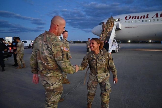 Soldiers from the 3rd Battalion, 321st Field Artillery Regiment, 18th Field Artillery Brigade return home Tuesday, Oct. 18, 2022, to Fort Bragg, after spending eight months in Europe to support NATO allies in deterring Russian aggression against Ukraine.
