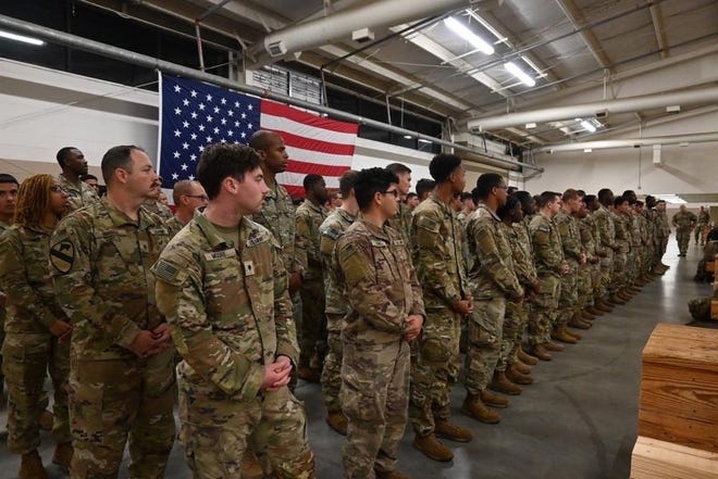 Soldiers from the 3rd Battalion, 321st Field Artillery Regiment, 18th Field Artillery Brigade return home Tuesday, Oct. 18, 2022, to Fort Bragg, after spending eight months in Europe to support NATO allies in deterring Russian aggression against Ukraine.