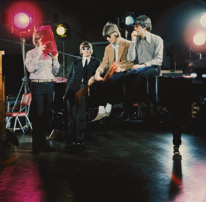 The Beatles (John Lennon, Ringo Starr, George Harrison and Paul McCartney) in Abbey Road Studios during filming of the 