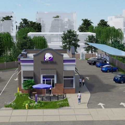 A rendering of the Taco Bell and EV charging stati