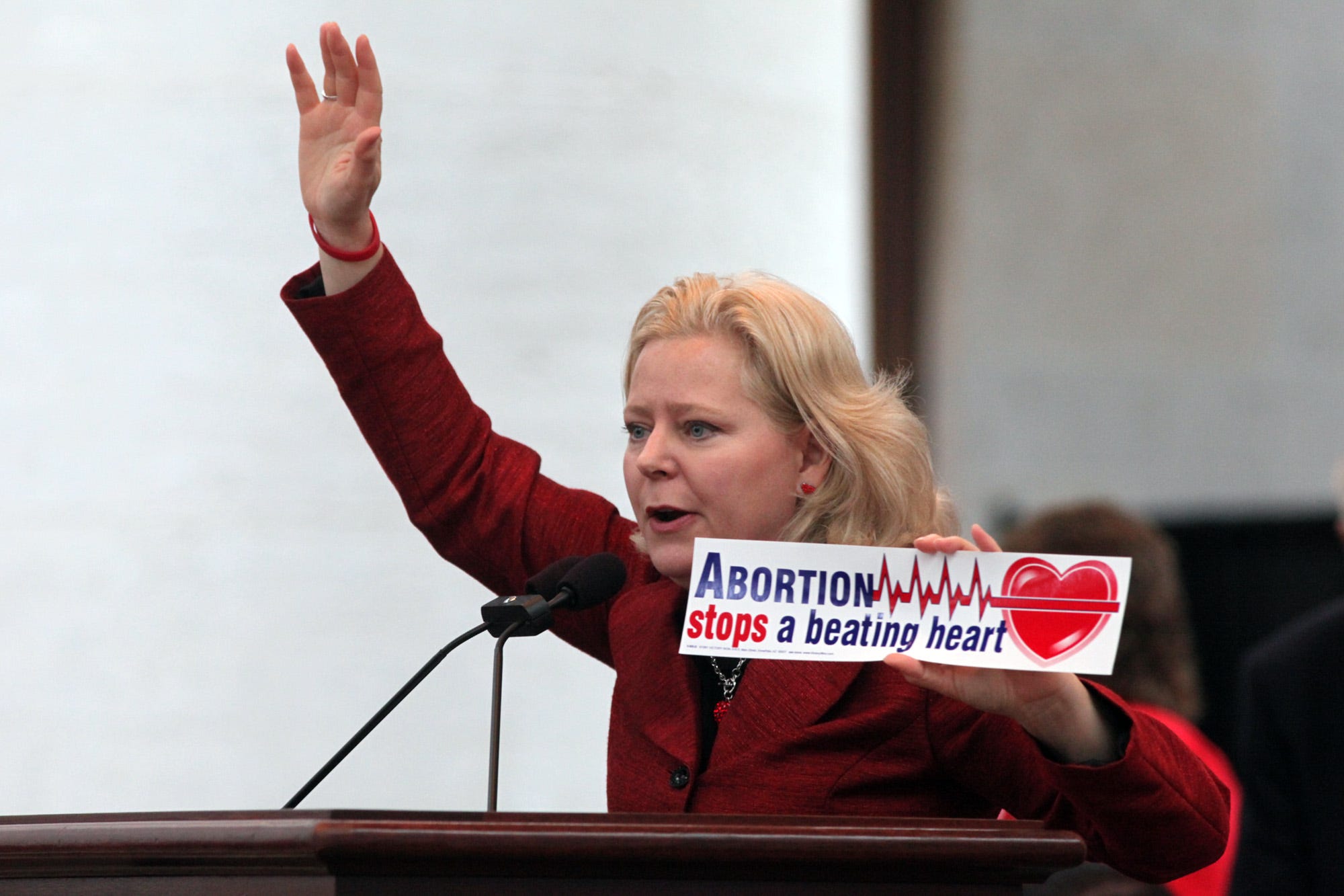 Faith2Action president Janet Folger Porter speaks in the atrium of the Ohio Statehouse in 2011.