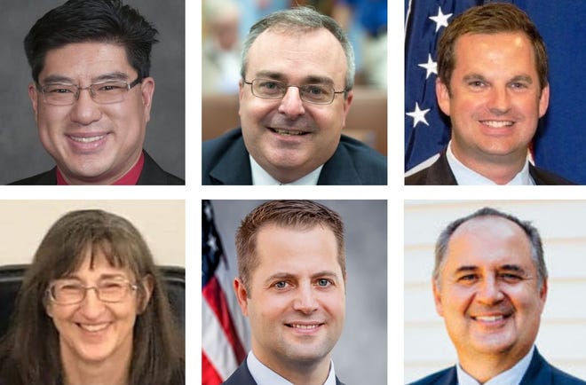 Top, left to right: Incumbents Tackey Chan, David DeCoste and James Murphy. Bottom, left to right: Challengers Sharon Cintolo, Emmanuel Dockter and Paul Rotondo.