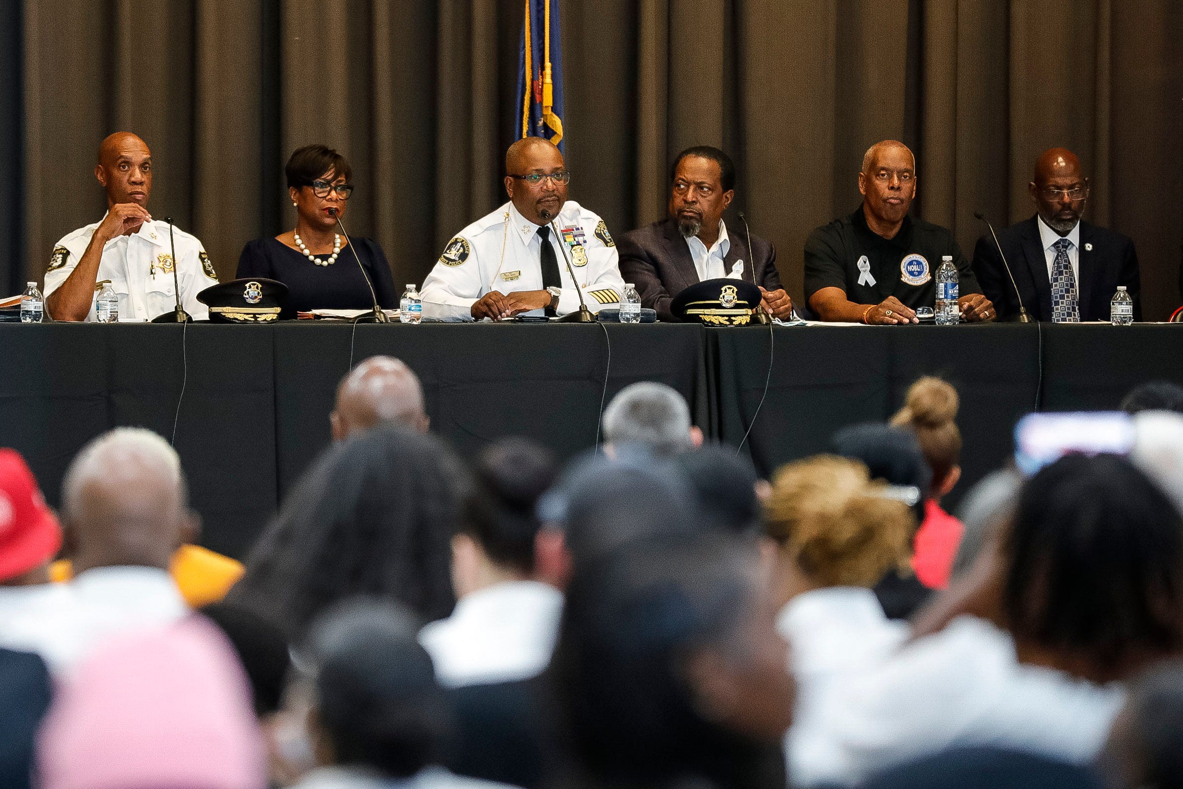 Detroit Police Chief James White speaks during a town hall meeting at the cafeteria of Detroit Edison Public School Academy in Detroit on Thursday, Sept. 22, 2022.
(Photo: Junfu Han, Detroit Free Press)