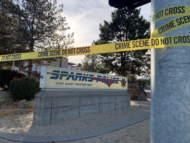 The Sparks Police Department was closed and sectioned off with crime scene tape Tuesday, Oct. 18 after officers fatally shot a man in a standoff outside the office.