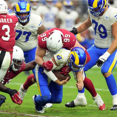 Cardinals defensive end J.J. Watt (99) sacks Rams 
