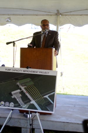 U.S. Congressman Troy Carter speaks during the Bayou Lafourche pump station ceremony Oct. 21 in Donaldsonville.