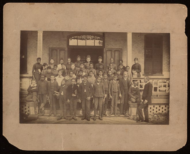 The photo, circa 1880, comes from Yale’s library showing a young James Weldon Johnson (sitting on porch stoop on the right) and John Rosamond Johnson (in velvet coat in front row). The brothers would go on to staggeringly accomplished lives, which included composing "Lift Ev'ry Voice and Sing."