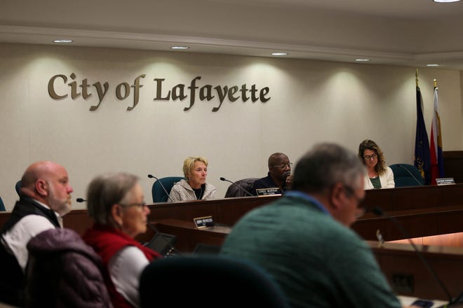 The city council members listen to the City of Lafayette Mayor, Tony Roswarski, explains to the city's 2023 fiscal year budget, on Thurday, Oct. 20, 2022, in Lafayette, Ind.