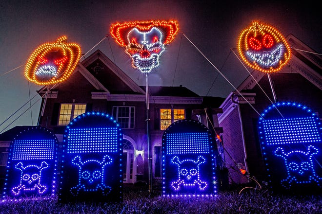 Manny Duarte of Middletown has popular tunes like 'Thriller' by Michael Jackson as part of his Halloween display in his front yard on  on Thursday, Oct. 20, which features over 17,000 LED lights that are synched to various songs. The light show is on display until Halloween.