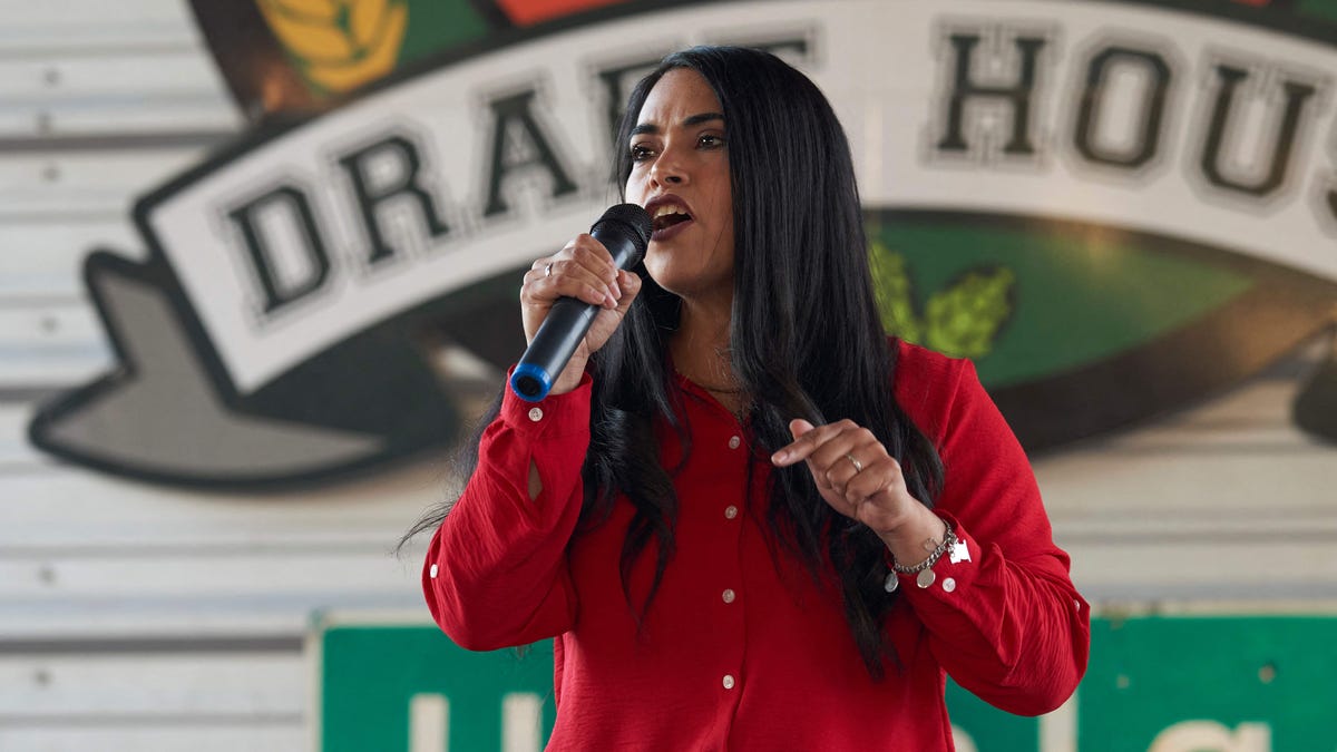 US Republican Representative Mayra Flores of Texas, who is running for reelection, speaks at a campaign event on October 10, 2022 at the University Drafthouse in Mcallen, Texas. (Photo by allison dinner / AFP) (Photo by ALLISON DINNER/AFP via Getty Images) ORIG FILE ID: AFP_32L76RY.jpg