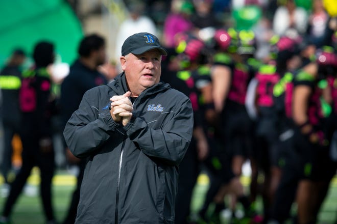 Former Oregon head coach Chip Kelly returns to Autzen as head coach of the UCLA Bruins as the Ducks take on the Bruins Saturday, Oct. 22, 2022, in Eugene, Ore. 