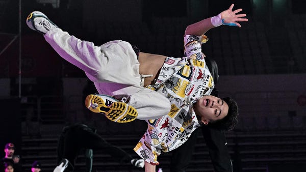 B-boy Jasper of Taiwan competes during the 2022 Wo