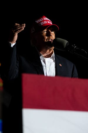 Former U.S. President Donald Trump speaks during his Texas rally at the Richard M. Borchard Regional Fairgrounds on Saturday, Oct. 22. 2022, in Robstown.