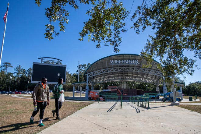 Students walk past the Will Packer Ampitheater on Wednesday, Oct. 19, 2022 in Tallahassee, Fla.  