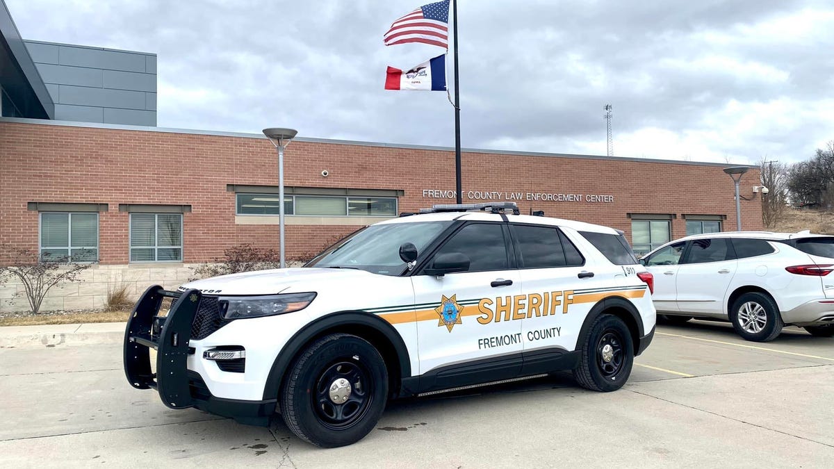 A sheriff's office SUV in front of the Fremont County Law Enforcement Center in an April 8, 2022 Facebook photo in Sidney, Iowa.