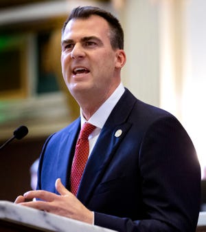 Gov. Kevin Stitt speaks during his State of the State address on Feb. 1, 2021.