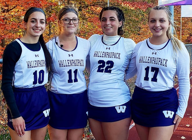 Danielle Holzapfel, Alyssa Craparo, Emily Kangal, and Audrey Hawley are Wallenpaupack Area’s senior members of the field hockey team this fall. The Lady Bucks went 9-9 in the Wyoming Valley Conference and earned a spot in the District 2/4 AA playoffs.