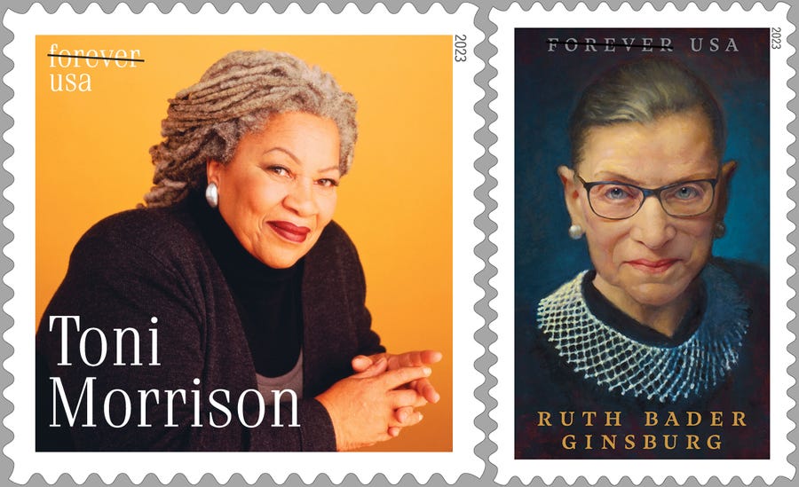 Toni Morrison and Ruth Bader Ginsburg will be featured on US Postal Service "Forever" stamps in 2023