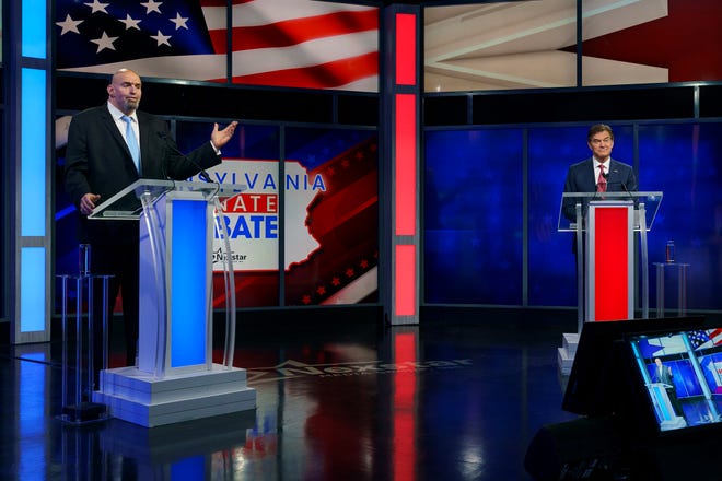 Democratic Senate candidate Lt. Gov. John Fetterman  and Republican Pennsylvania candidate Dr. Mehmet Oz participate in the Nexstar Pennsylvania Senate at WHTM abc27 in Harrisburg, Pa., on Tuesday, October 25, 2022.