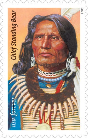 U.S. Postal Service's 2023 forever stamp design honoring Chief Standing Bear.
