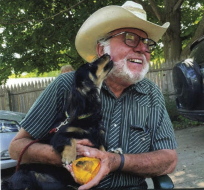 Readers of Ionia area author and musician Mel Weaver's new book, “The Journey: 1929–2022,” will join Weaver and his dog, Shep, both pictured, as together they travel by train across the heartland of Weaver’s musical roots.