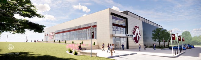A rendering of the front of the Evangel Center which is scheduled to break ground on Friday.