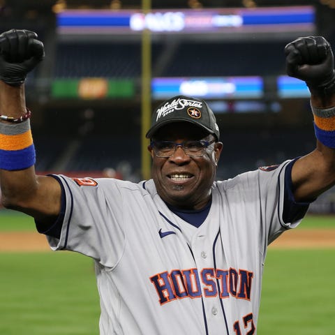 Dusty Baker celebrates the Astros' ALCS victory on