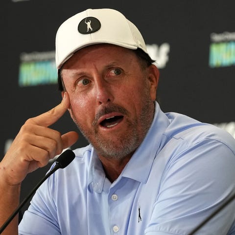 Phil Mickelson speaks during a press conference be