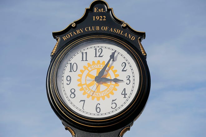 The Rotary Club of Ashland's clock was installed Friday, Oct. 28, 2022 at Foundation Plaza. TOM E. PUSKAR/ASHLAND TIMES-GAZETTE
